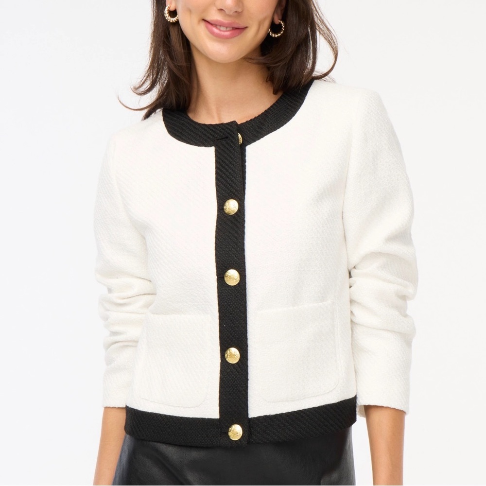 New J.Crew Factory Tweed Lady Jacket, Ivory & Black Contrast Business Blazer, 14